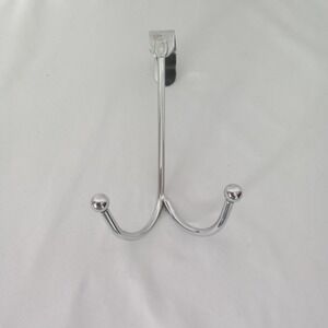 Silver Chrome Over The Door Double Hook Ball Tip Metal Robe Towel Hanger 7 Inch